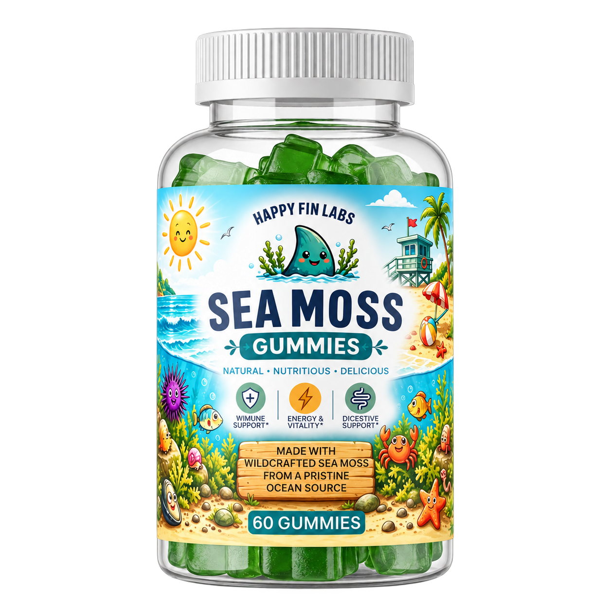 Happy Fin Labs Sea Moss Gummies, 60-count bottle